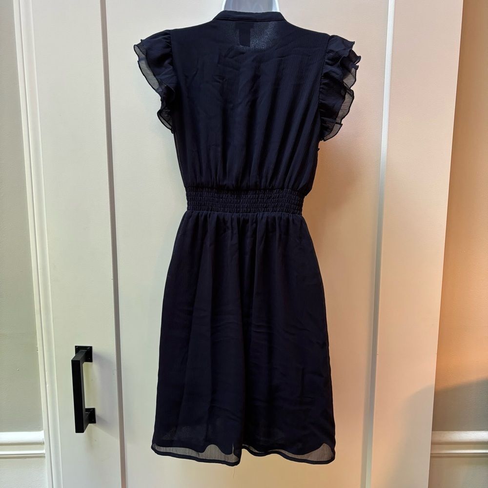 H&M navy Ruffle Front Button-Down Dress – Size 4 - Picture 3 of 5